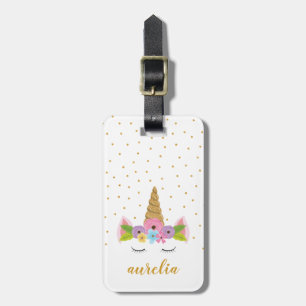 Étiquette À Bagage Joli Licorne Paillettes Dorées Nom Personnalisé