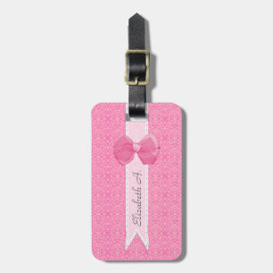Étiquette À Bagage Joli Médaillon rose Damask Mignonne Bow avec nom