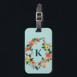 Étiquette À Bagage Joli monogramme de couronne ovale florale<br><div class="desc">Jolie étiquette à bagages floral monogrammed avec arrière - plan bleu clair (ou personnaliser avec une couleur différente).</div>