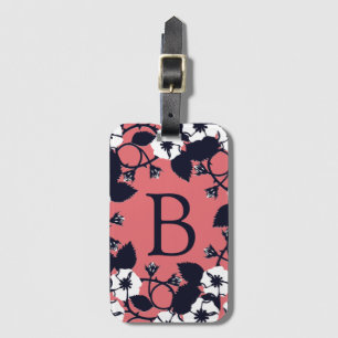 Étiquette À Bagage Joli monogramme floral moderne rose corail