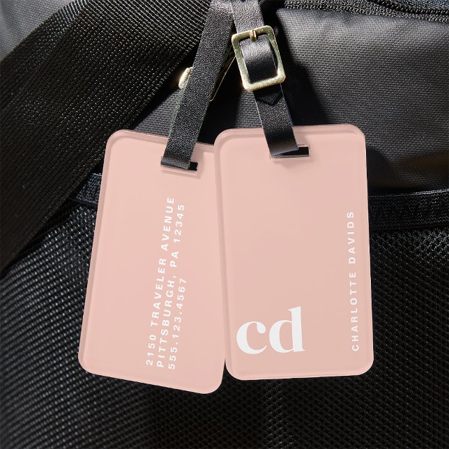 Étiquette À Bagage Joli Monogramme rose pâle (Créateur téléchargé)