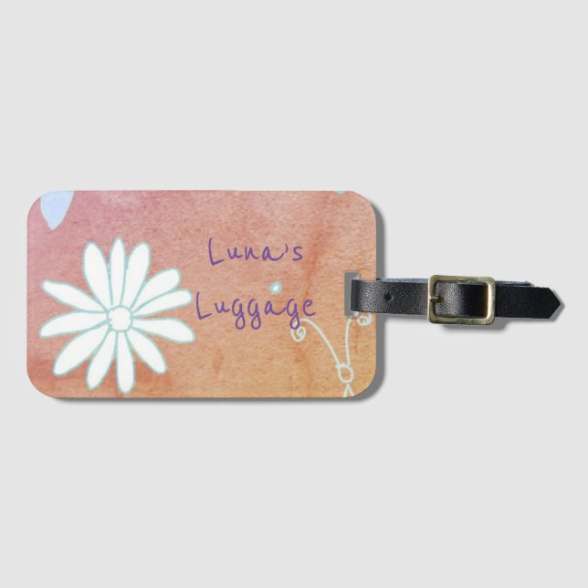 Étiquette À Bagage Joli Motif de fleurs (Devant Horizontal)