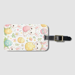Étiquette À Bagage Joli motif de lapin de Pâques avec des œufs et des