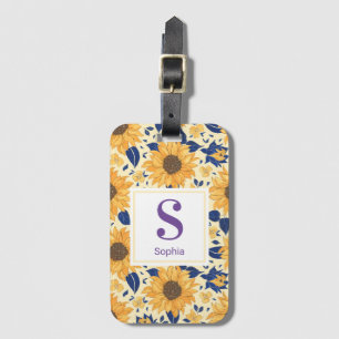 Étiquette À Bagage Joli Motif de tournesols aquarelles