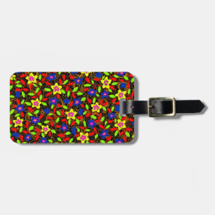 Étiquette À Bagage Joli motif floral noir coloré magnifique