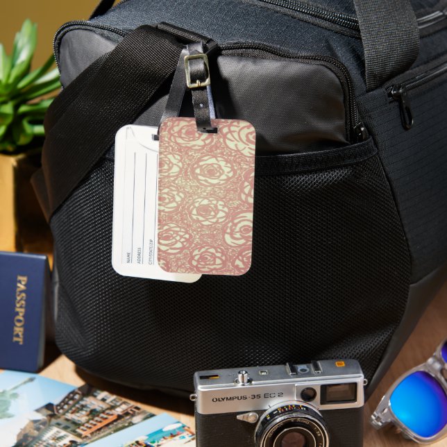 Étiquette À Bagage Joli Motif rose (Recto & Verso)