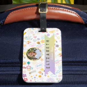 Étiquette À Bagage Joli nom personnalisé d'enfant et photo Enfant col