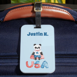Étiquette À Bagage Joli panda super-héros patriotique personnalisé
