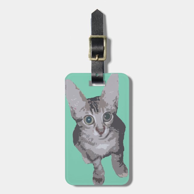 Étiquette À Bagage Joli petit chat aux grands yeux (Devant Vertical)