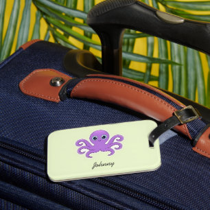 Étiquette À Bagage Joli poulpe violet vert