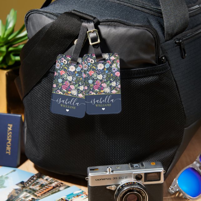 Étiquette À Bagage Joli Rose Floral Fleur sauvage personnalisé (Recto & Verso)