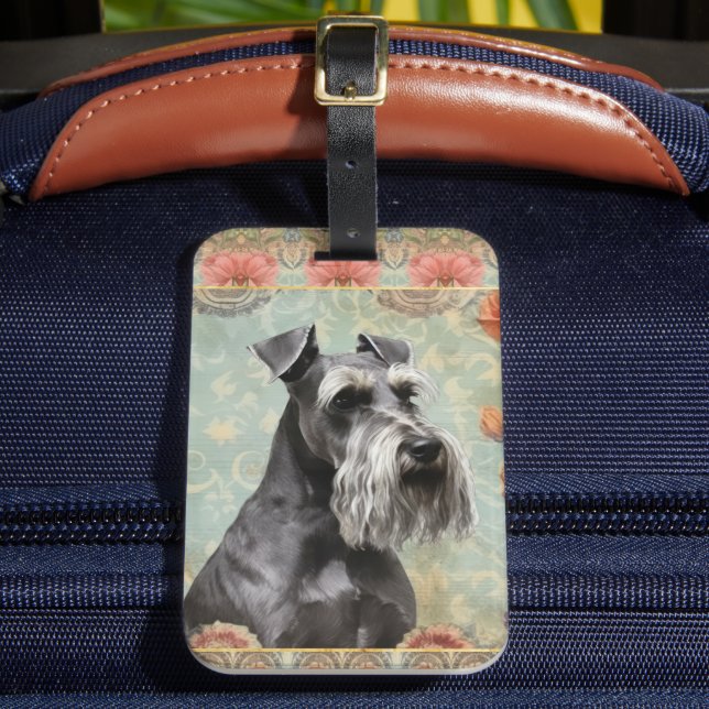 Étiquette À Bagage Joli Schnauzer Floral (Insitu Rectoal 2)
