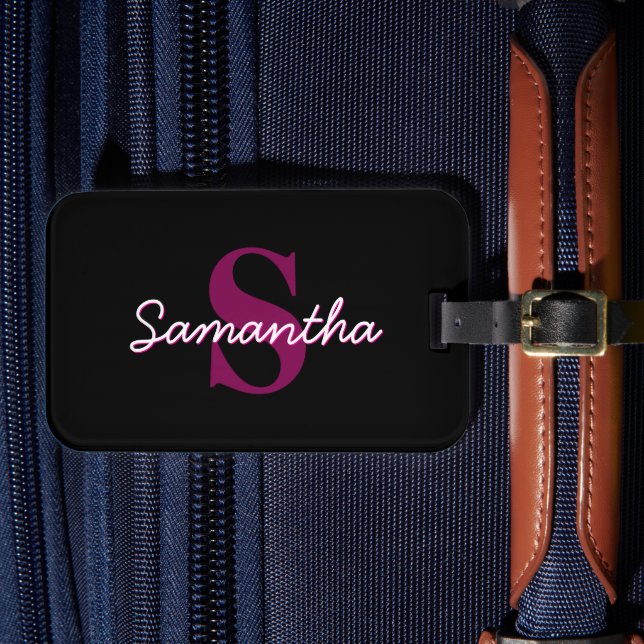 Étiquette À Bagage Joli script de monogramme personnalisable rose et  (Insitu Rectoal 4)