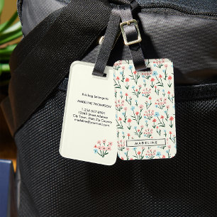 Étiquette À Bagage Joli Simple Botanique Rose Bleu Fleur Floral