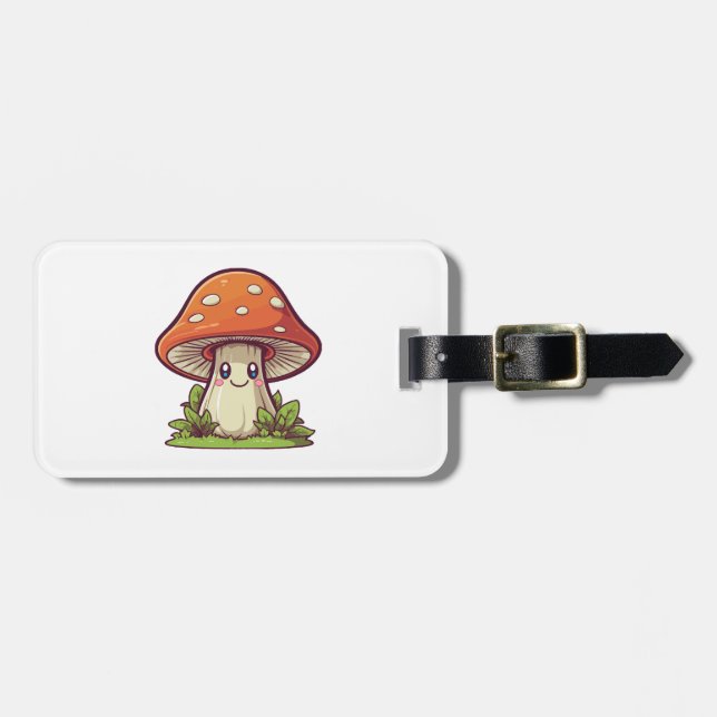 Étiquette À Bagage Joli style kawaii, cueillette de champignons (Devant horizontal)