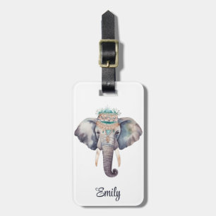 Étiquette À Bagage Jolie aquarelle boho hippie design éléphant