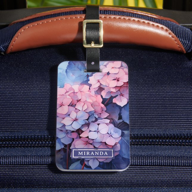 Étiquette À Bagage Jolie couleur pourpre Aquarelle Hydrangea Nom Modè (Insitu Rectoal 2)