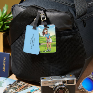 Étiquette À Bagage Jolie Fille de Dessin Animé Faisant du Golf | Pers
