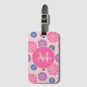Étiquette À Bagage Jolie Fleur Personnalisée Rose Violet et Bleu