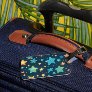 Étiquette À Bagage Jolies étoiles lumineuses sur fond bleu