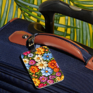 Étiquette À Bagage Jolies fleurs, vivement colorées,