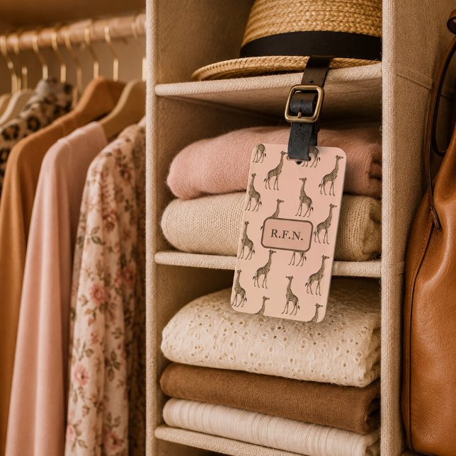 Étiquette À Bagage Jolies Giraffes Rose et Brown (Créateur téléchargé)