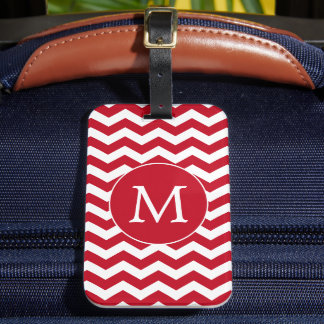 Étiquette À Bagage Jote Rouge Blanc Monogramme Chevron Stripes Motif