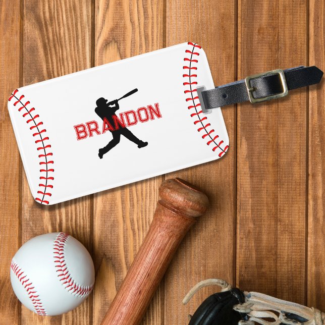 Étiquette À Bagage Joueur De Baseball Silhouette Avec Nom Sac De Spor (Créateur téléchargé)