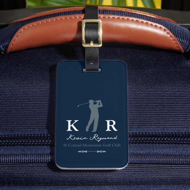 Étiquette À Bagage Joueur de golf bleu avec initiales  (Insitu Rectoal 2)