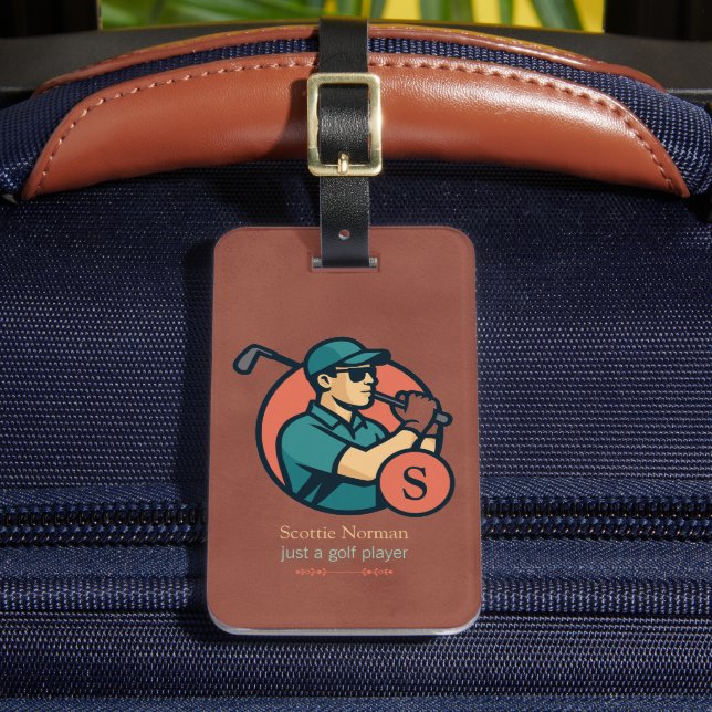 Étiquette À Bagage Joueur de golf Moderne brique-rouge cool  (Insitu Rectoal 2)