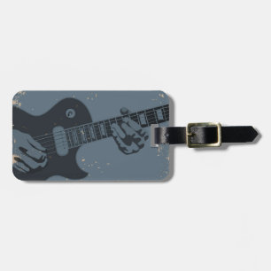 Étiquette À Bagage Joueur de guitare rustique bleu et noir