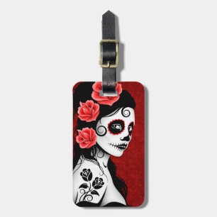 Étiquette À Bagage Jour de la fille morte de crâne de sucre - rouge