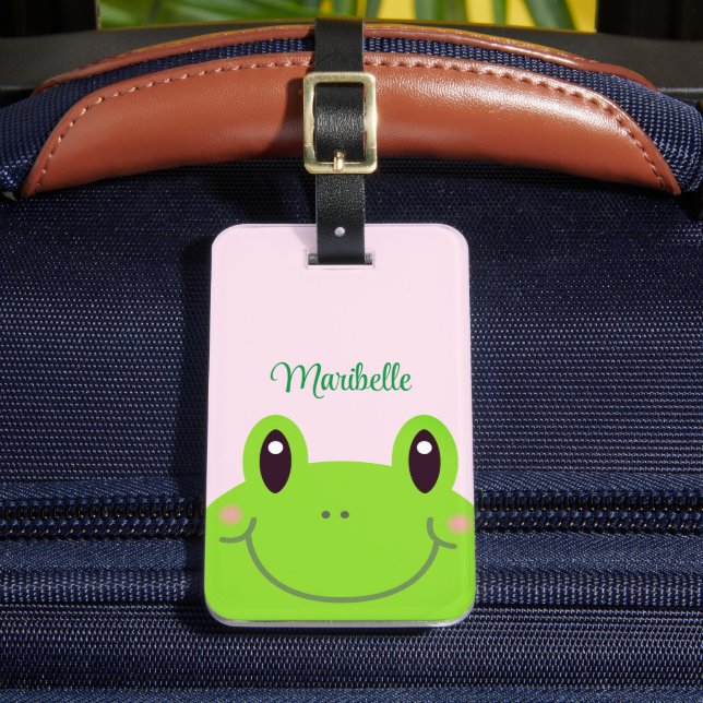 Étiquette À Bagage Joyeuse Grenouille d'anniversaire mignonne rose (Insitu Rectoal 2)