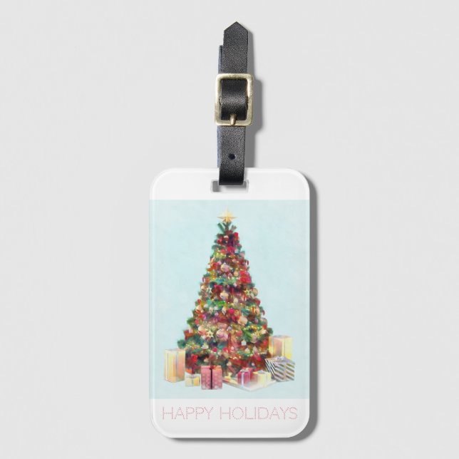 Étiquette À Bagage Joyeuses Fêtes. Sapin de Noël (Devant Vertical)