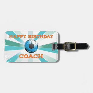 Étiquette À Bagage Joyeux Anniversaire Entraîneur de Football Orange/