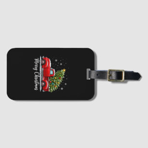 Étiquette À Bagage Joyeux Noël Camion Rouge Sapin Hommes Femmes