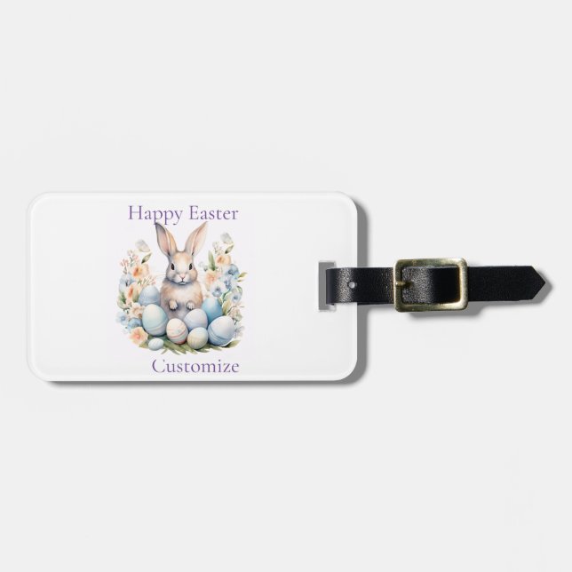 Étiquette À Bagage Joyeux Panier lapin de Pâques Thunder_Cove (Devant horizontal)