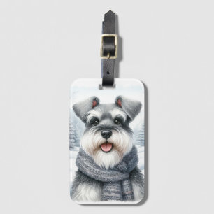 Étiquette À Bagage Joyeux Schnauzer dans un art hivernal