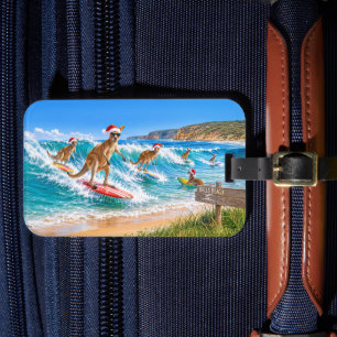 Étiquette À Bagage Kangourou drôle de Noël surfant à Bells Beach