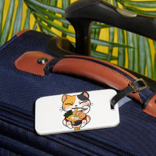 Étiquette À Bagage Kawaii Chat Manger Ramen Japonais Alimentation Ani