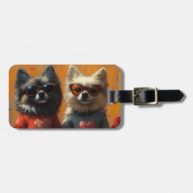 Étiquette À Bagage Keeshond avec Roses de cœur Saint-Valentin (Devant horizontal)