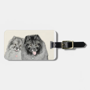 Étiquette À Bagage Keeshond Maman et Son Peinture - Art Chien origina