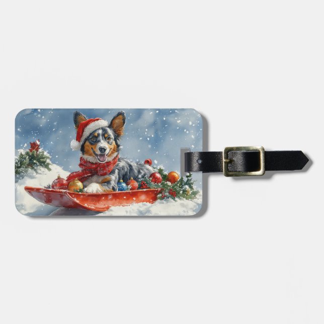 Étiquette À Bagage Kelpie australienne dans Sledge laissez-le neiger  (Devant horizontal)
