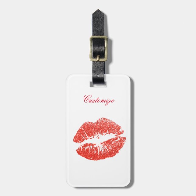 Étiquette À Bagage Kissing Red lips (Devant Vertical)