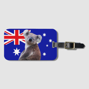 Étiquette À Bagage Koala avec l'Arrière - plan du drapeau australien
