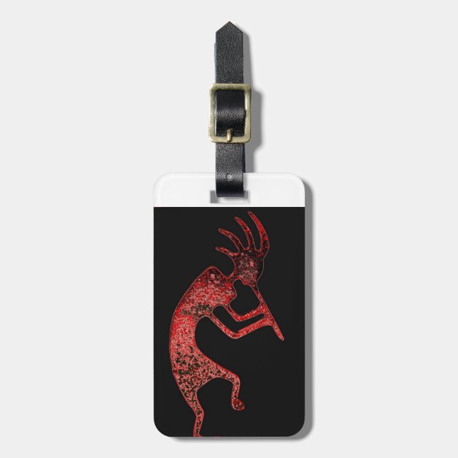 Étiquette À Bagage kokopelli rouge sur arrière - plan noir (Devant Vertical)