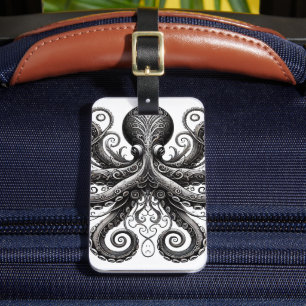 Étiquette À Bagage Kraken Steampunk Octopus Ornate Black