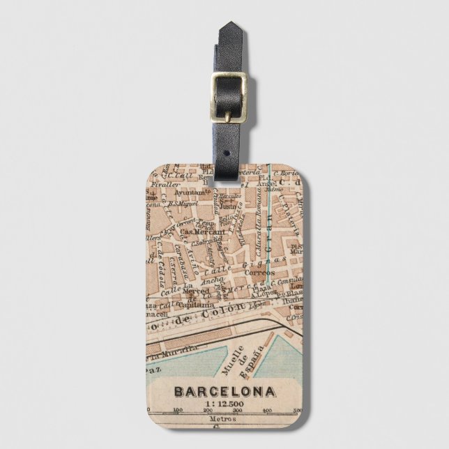 Étiquette À Bagage La carte ancienne de Barcelone  (Devant Vertical)