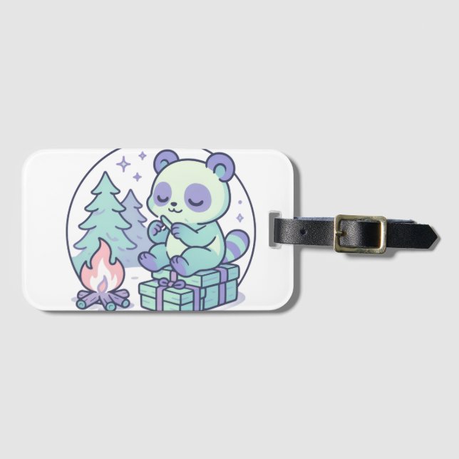 Étiquette À Bagage La mignonne Pastel Panda par le feu de camp avec d (Devant Horizontal)