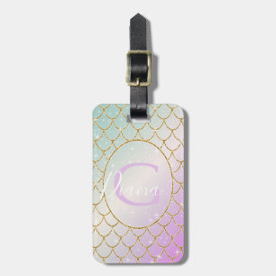 Étiquette À Bagage La Petite Sirène. balance d'or sur rose, turqu